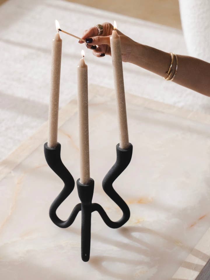 Ebony Elevated Black Aluminum Candelabra - 9.5" Modern Candle Holder for wholesale by Belaré Home