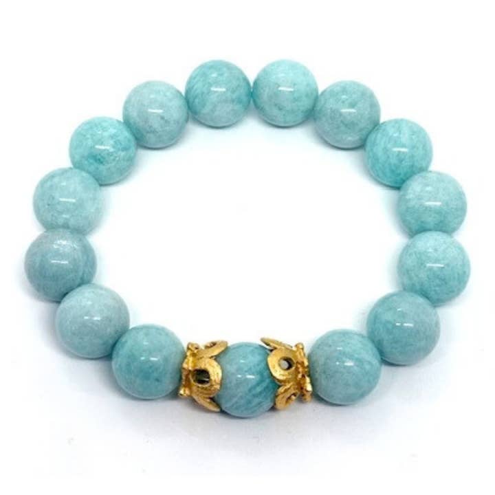 Deborah Grivas Designs - Wholesale Beaded Bracelet - Amazonite Stretch Bracelet With Vintage Matte Gold Accents