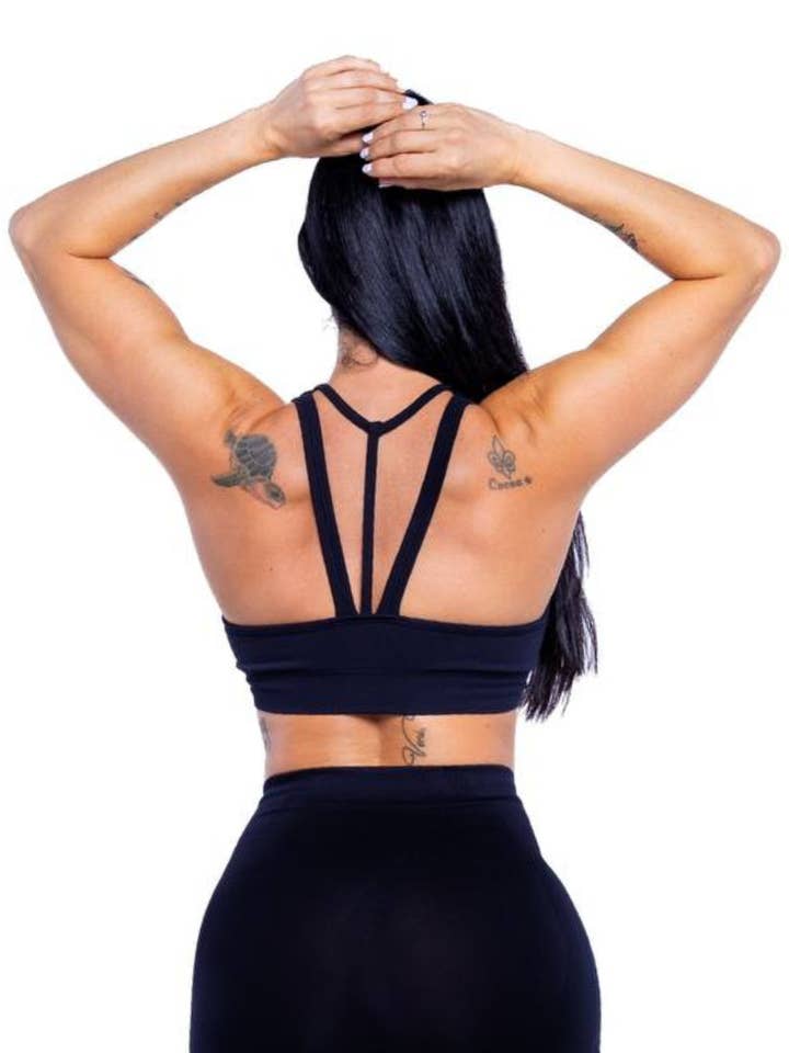 The Kelly Sports Bra: Onyx Black for wholesale by The Fit Traveler Collection