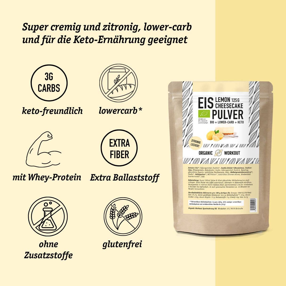 Organic Workout - Vendita all'ingrosso Preparati per torte - Gelato al limone e cheesecake a basso contenuto di carboidrati - Keto-friendly2