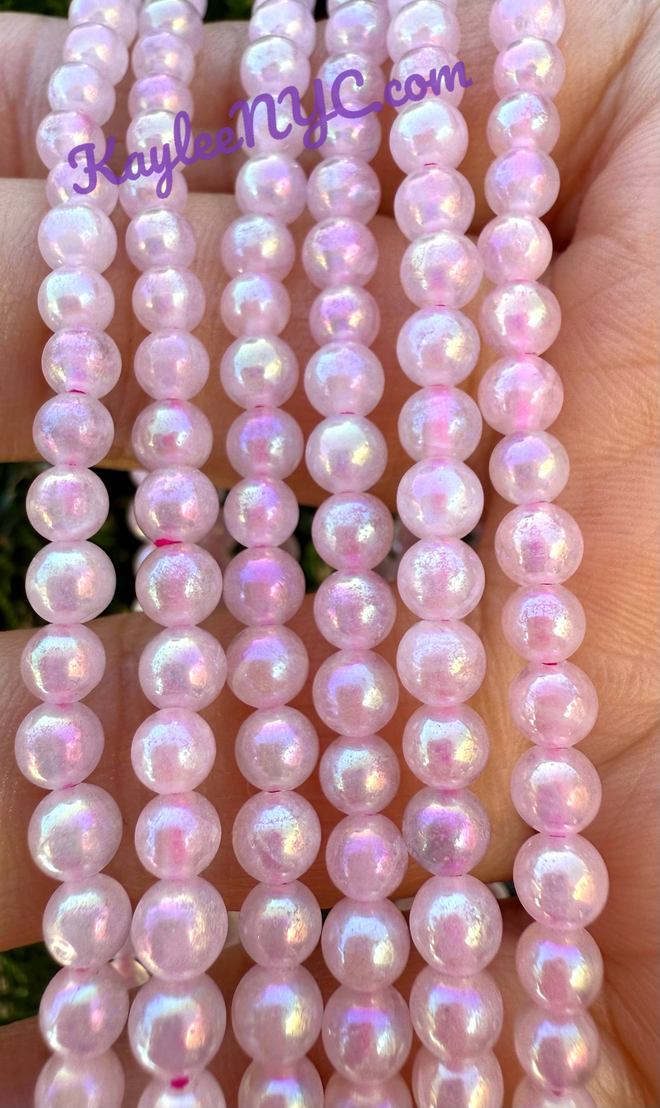 KayleeNYC – wholesale Pärlarmband – Ängel Aura Rosenkvarts 4mm 7,5” Stretcharmband1