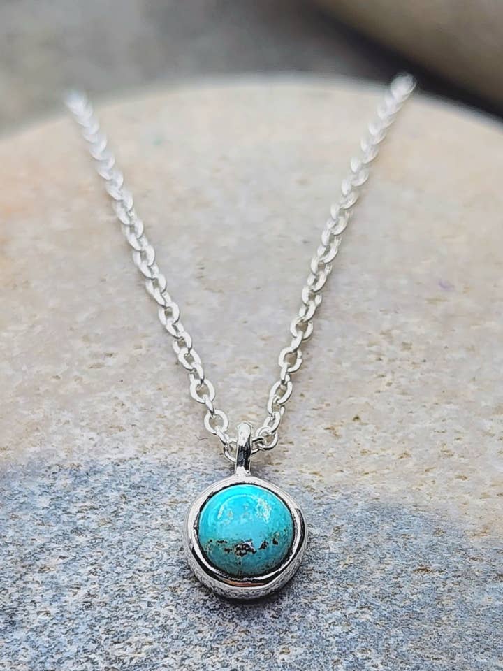 Colar de Pedra de Nascimento de Dezembro em Turquesa + Prata Esterlina por atacado de Heart and Lotus Sterling Silver Jewelry