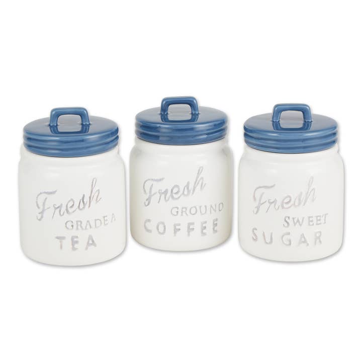 Blue Ceramic Jar Canister Set of 3 for wholesale by Welcome Home Unbeatable Deals