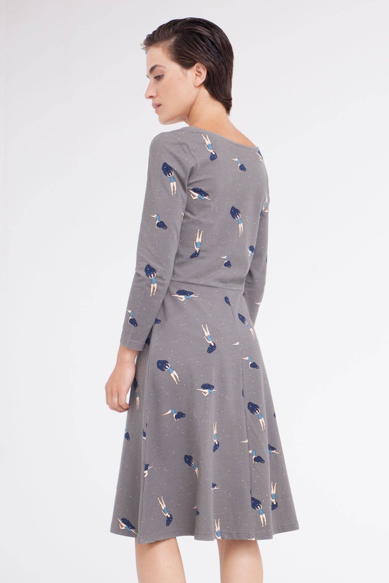 Tiralahilacha - Wholesale Dress - Women's - Cynthia gray midi skirt dress with dancing in the cosmos print.1