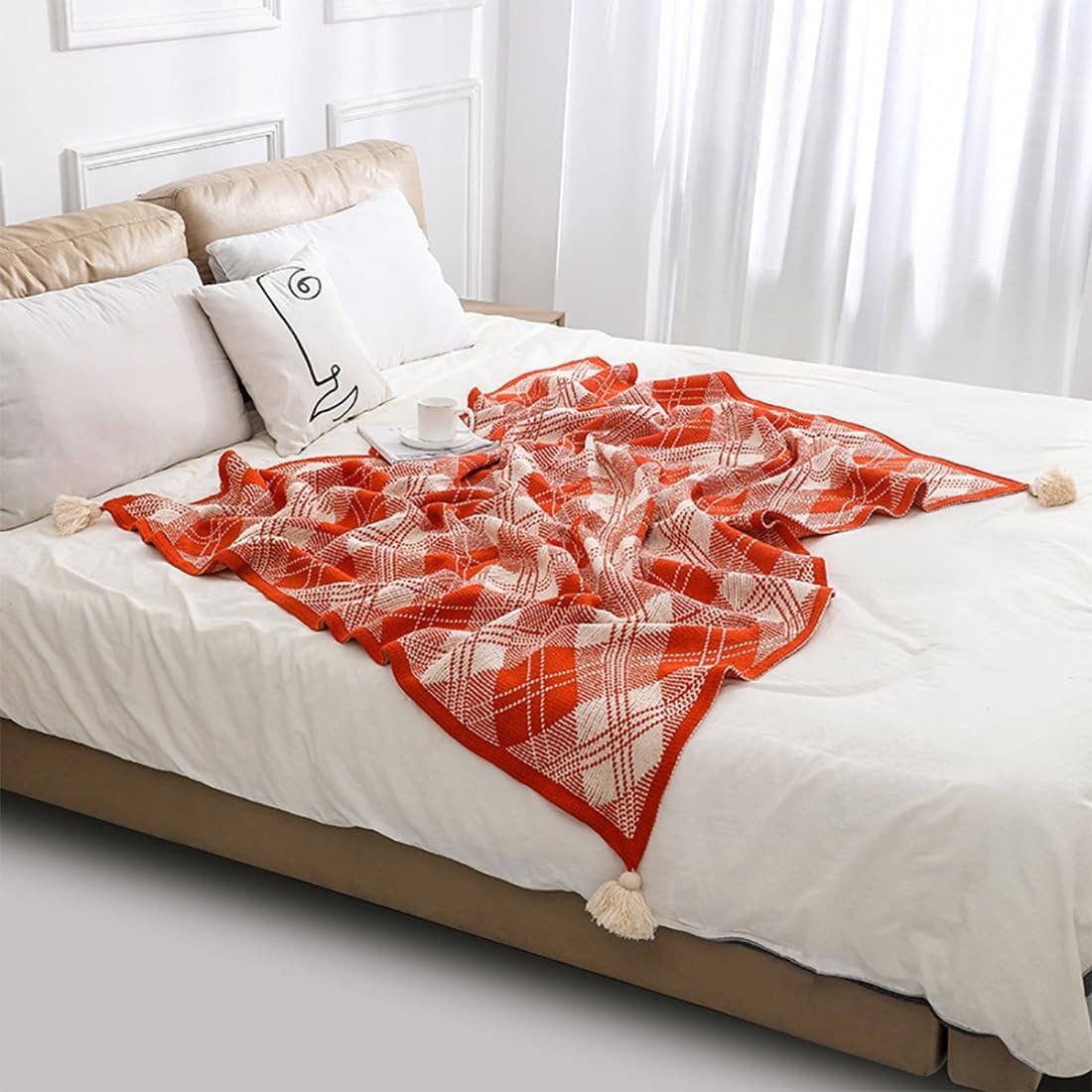 Fennco Styles - Vente Plaids - Couverture à carreaux géométriques d'automne en kaki4