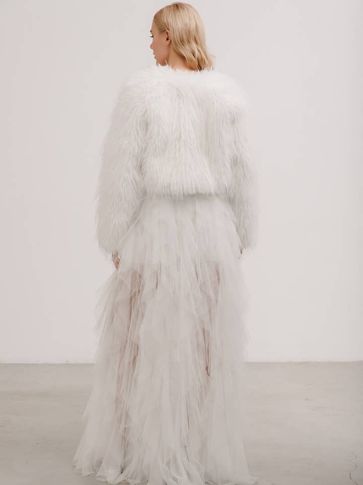 White Aspen Faux Fur Bridal Jacket for wholesale on Faire