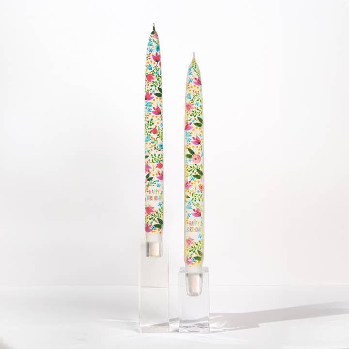 Flatyz Candles - Wholesale Tapered Candle/Candlestick - Taper Candles - Happy Birthday Florals