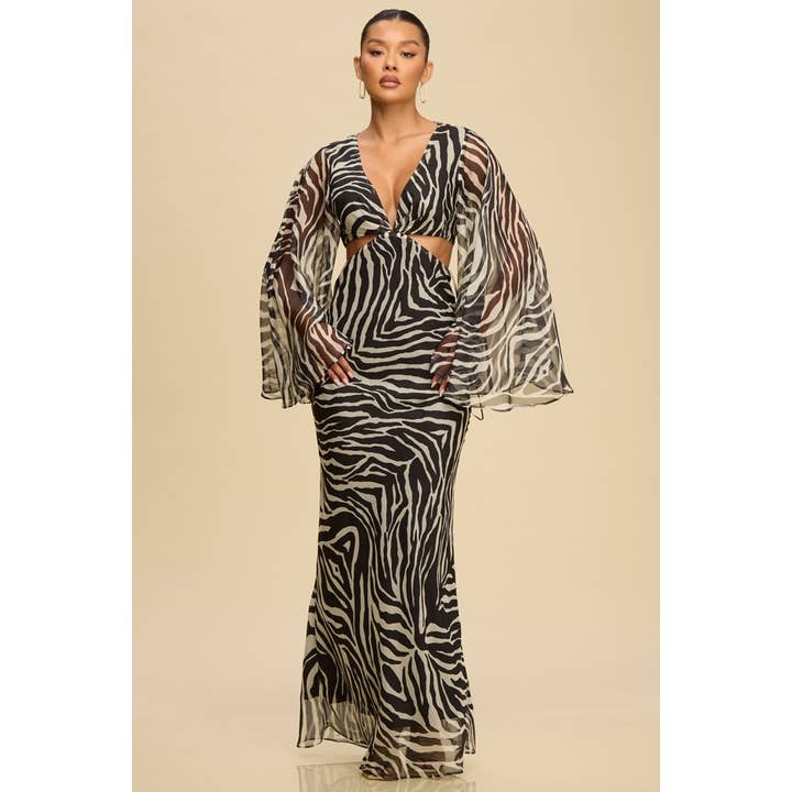 ZEBRA FLUTTER SLEEVE MAXI DRESS for wholesale by Luxxel