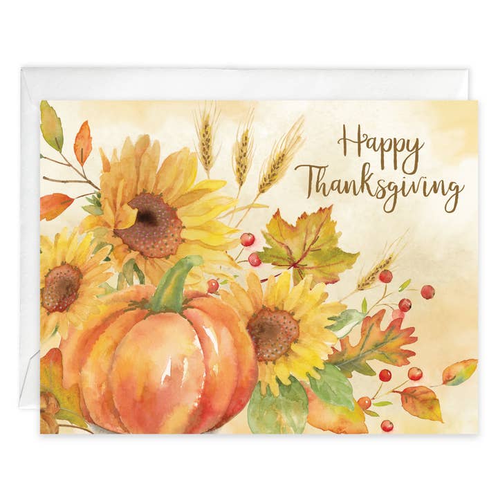 With Scripture Thanksgiving Card - Sunflowers & Pumpkins for wholesale by GINA B DESIGNS