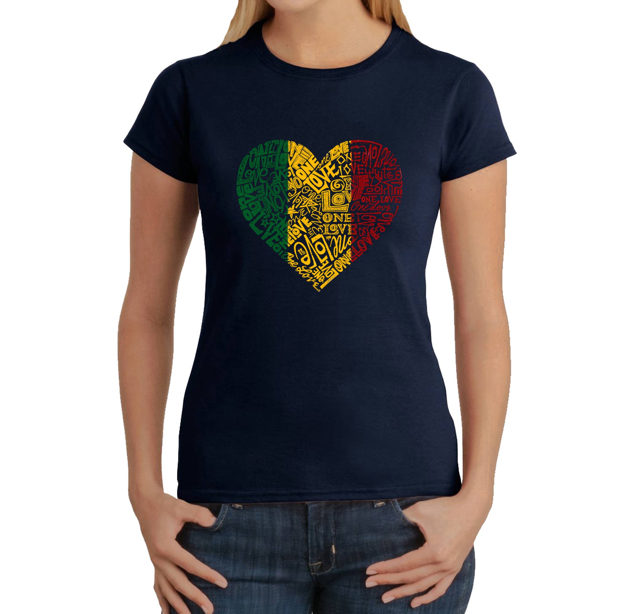 LA Pop Art - Wholesale Screen Printed T-Shirt - Women's - LA Pop Art  Women's Word Art T-Shirt - One Love Heart2