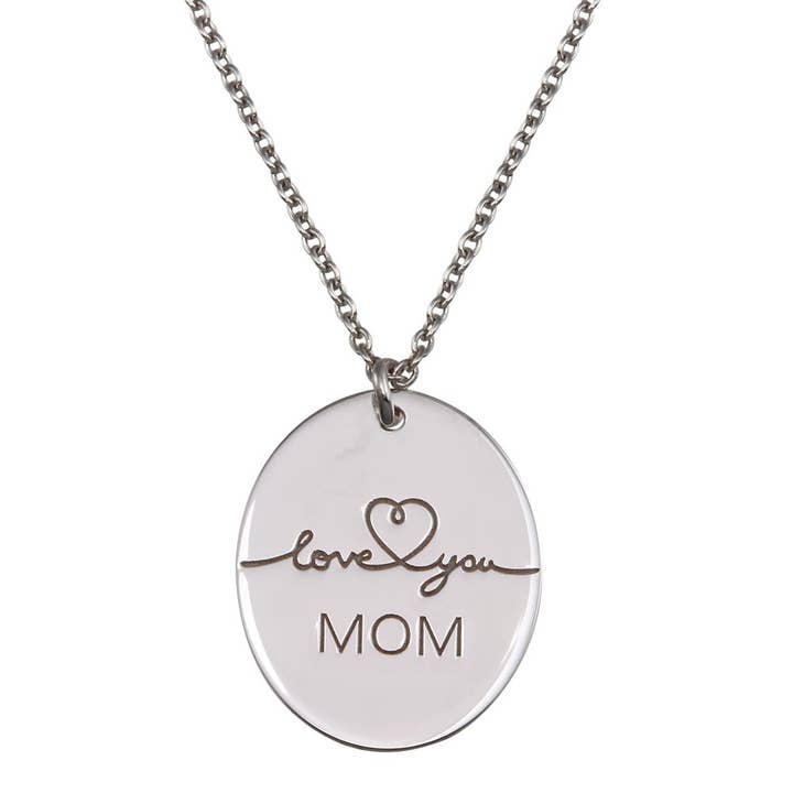 Love You Mom Oval Disc Pendant Necklace - SOP00162CFJ for wholesale by Custom Fashion Jewels