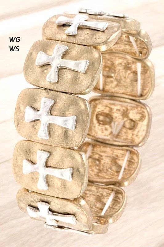 Andrea Bijoux - Wholesale Charm/Dangle Bracelet - HAMMERED LINK CROSS ACCENT BRACELET3