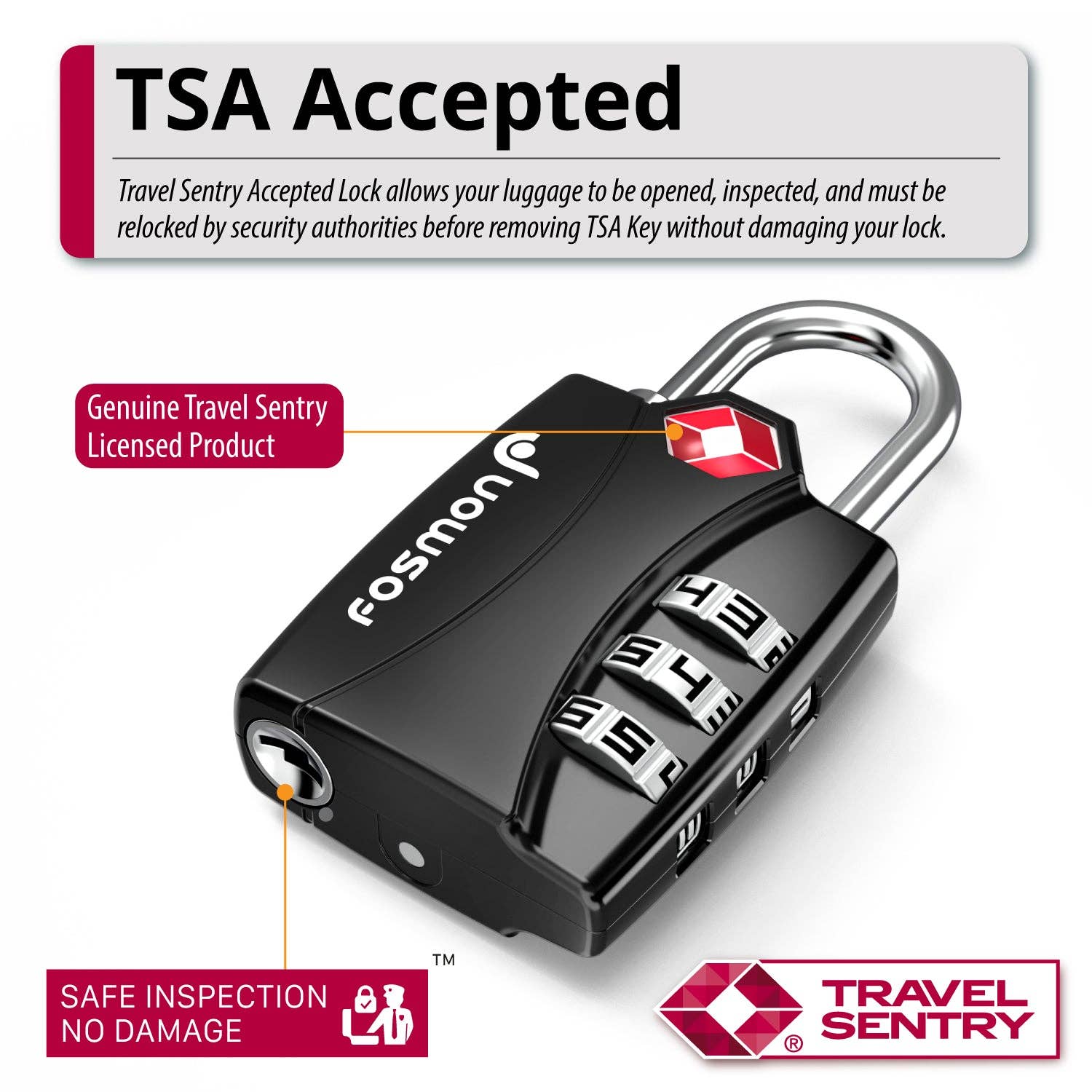 Fosmon - Wholesale Luggage Lock - 3-Digit TSA Accepted Combination Luggage Lock1