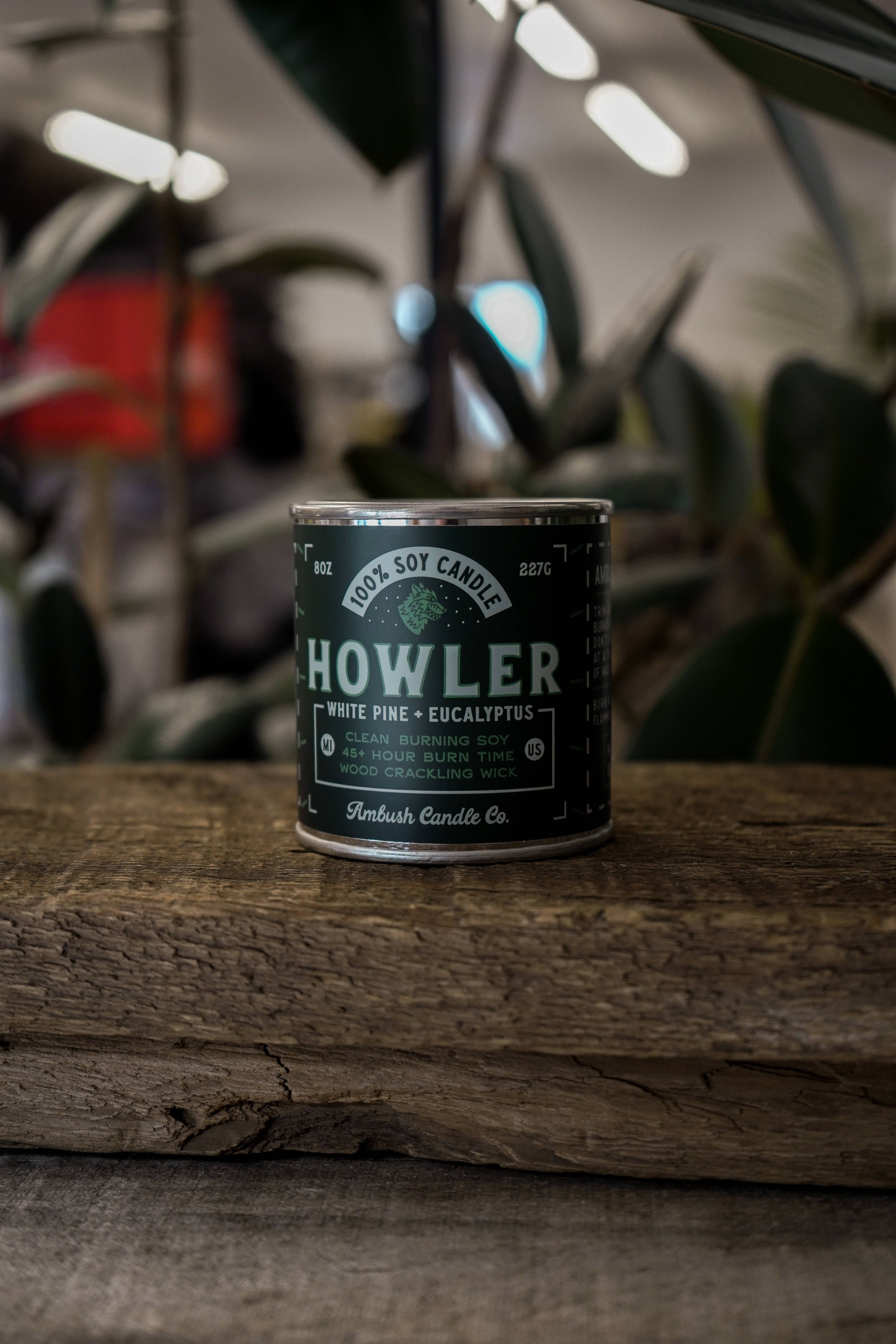 Ambush Candle Co. - Wholesale Jar/Filled Candle - Howler | White Pine + Eucalyptus 8oz Soy Candle12