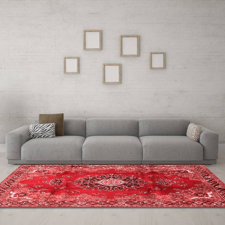 Machine Washable Medallion Red Traditional Area Rugs for wholesale by Ahgly