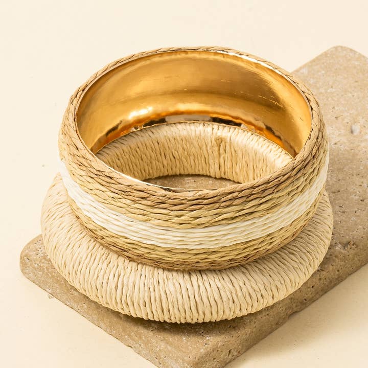 2Pc Mixed Straw Weave Bangle Bracelet Set for wholesale by Anarchy Street