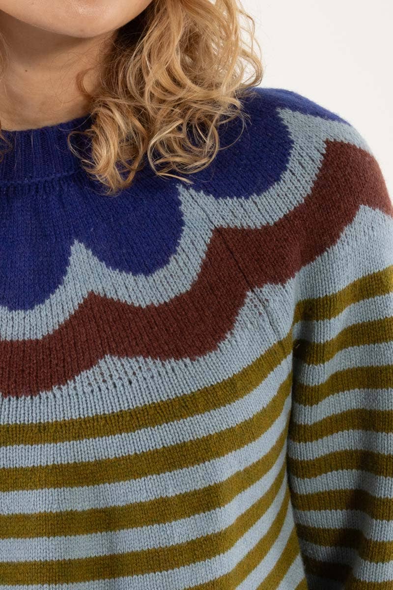 Danefae København - Vente Pull en maille – femme - Pull en laine Daneglamping bleu gris/olive6