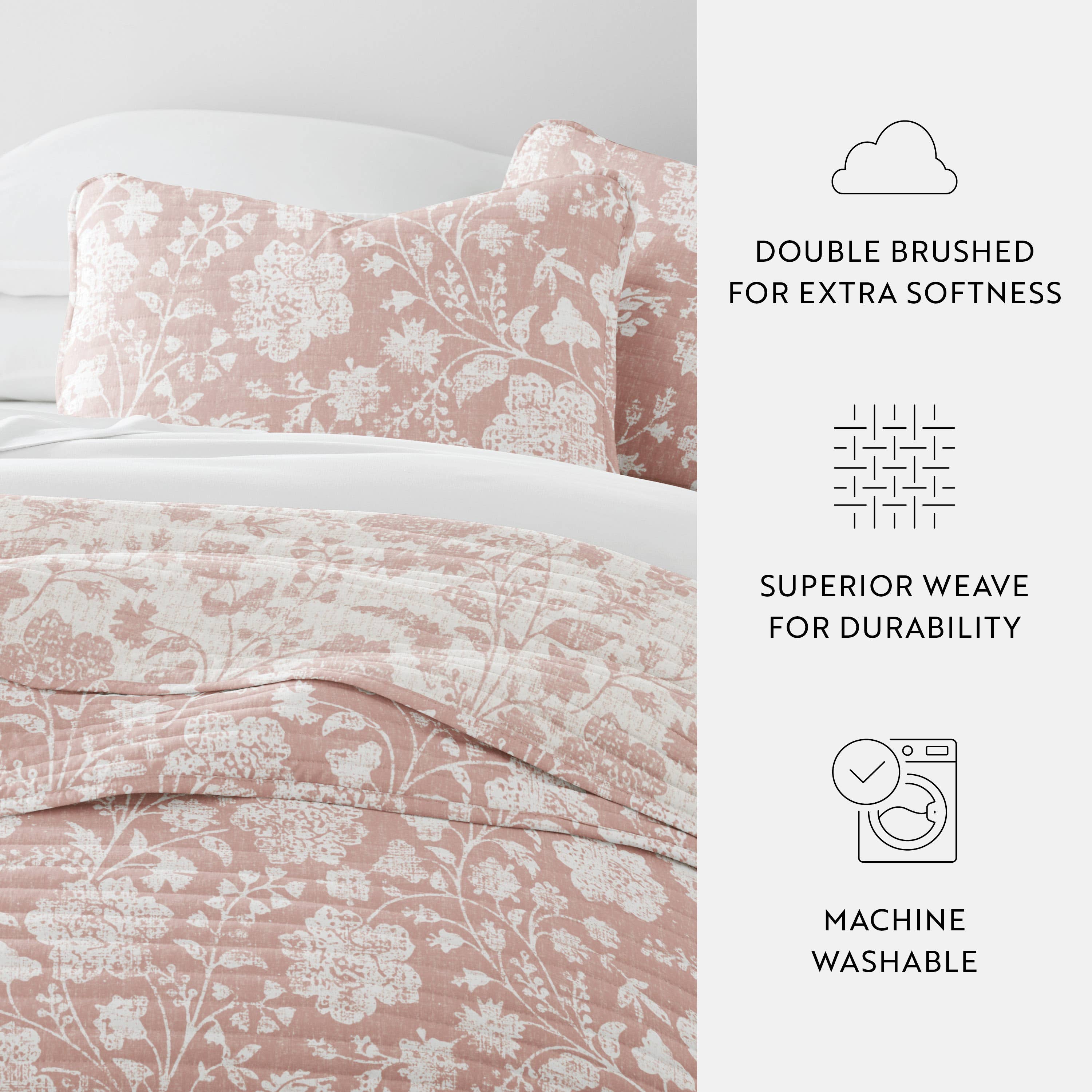ienjoy Home - Vente Courtepointe - Ensemble de couette réversible à motifs floraux texturés toutes saisons33