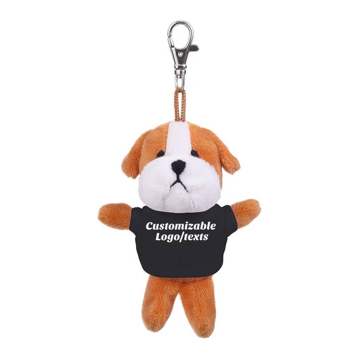 4″ Personalized Bulldog Keychain Plush with Custom T-shirts for wholesale by Plushland