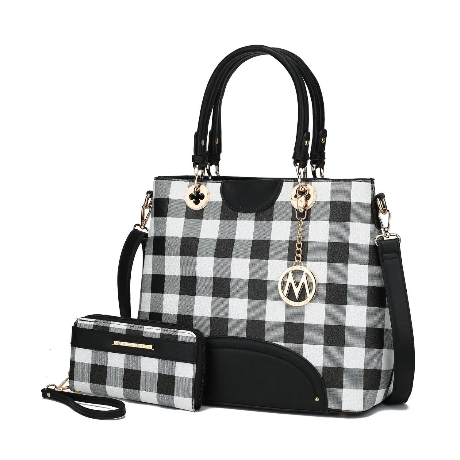 MKF Collection - Wholesale Top Handle Bag - Women's - Gabriella Checker vegan leather Handbag With Wallet by Mia K0