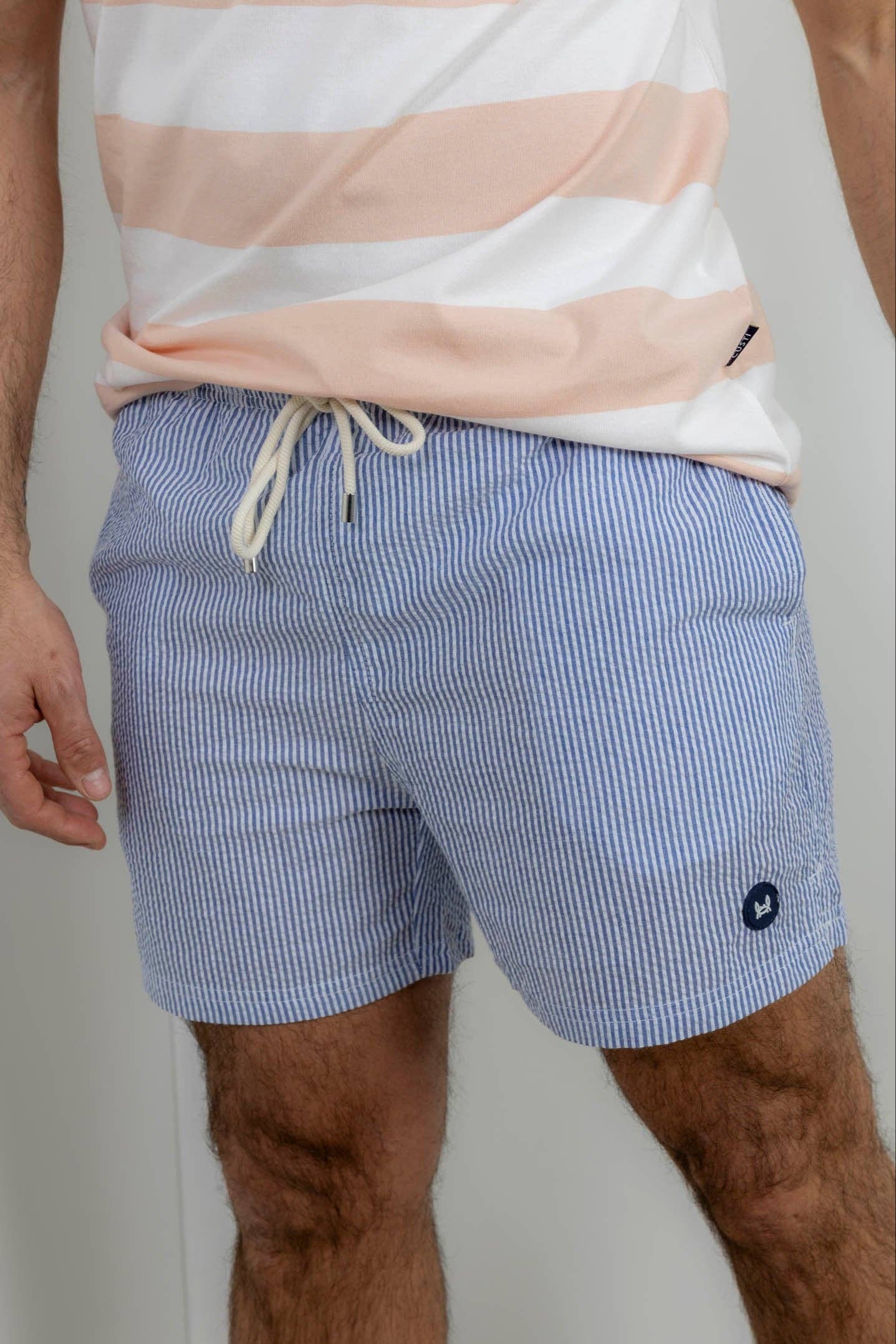 Custi Mikelo: Men's Clothing & Christmas Gifts - Wholesale Swim Shorts - Men's - Navy Seersucker Swimsuit3