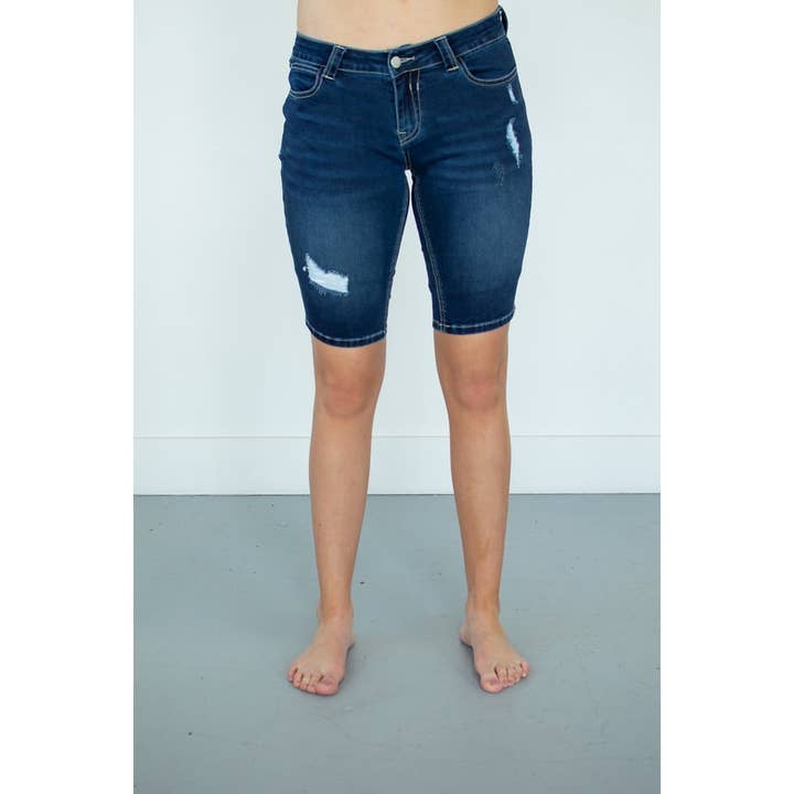 Brandi Bermudas | Dark Wash Light Distress for wholesale by Rogue Society Apparel®️