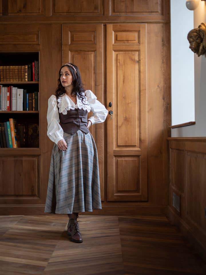 Académia Prince of Wales Beige/Camel skirt for wholesale by Pivoine Signature