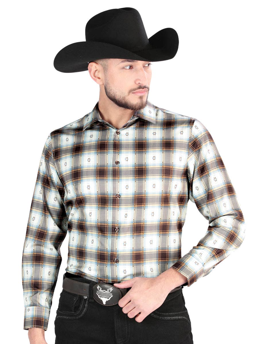 El General Western Wear - Wholesale Button Down Shirt - Men's - El General - Casual Long Sleeve Shirt - Brown/Sand 447000