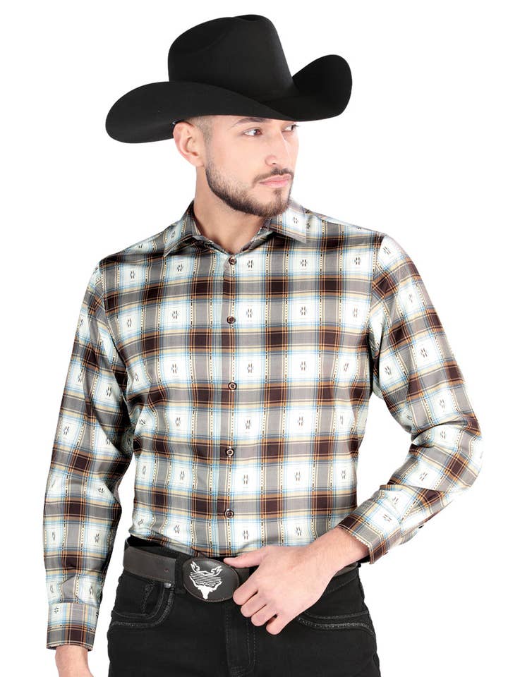 El General Western Wear - Wholesale Button Down Shirt - Men's - El General - Casual Long Sleeve Shirt - Brown/Sand 44700