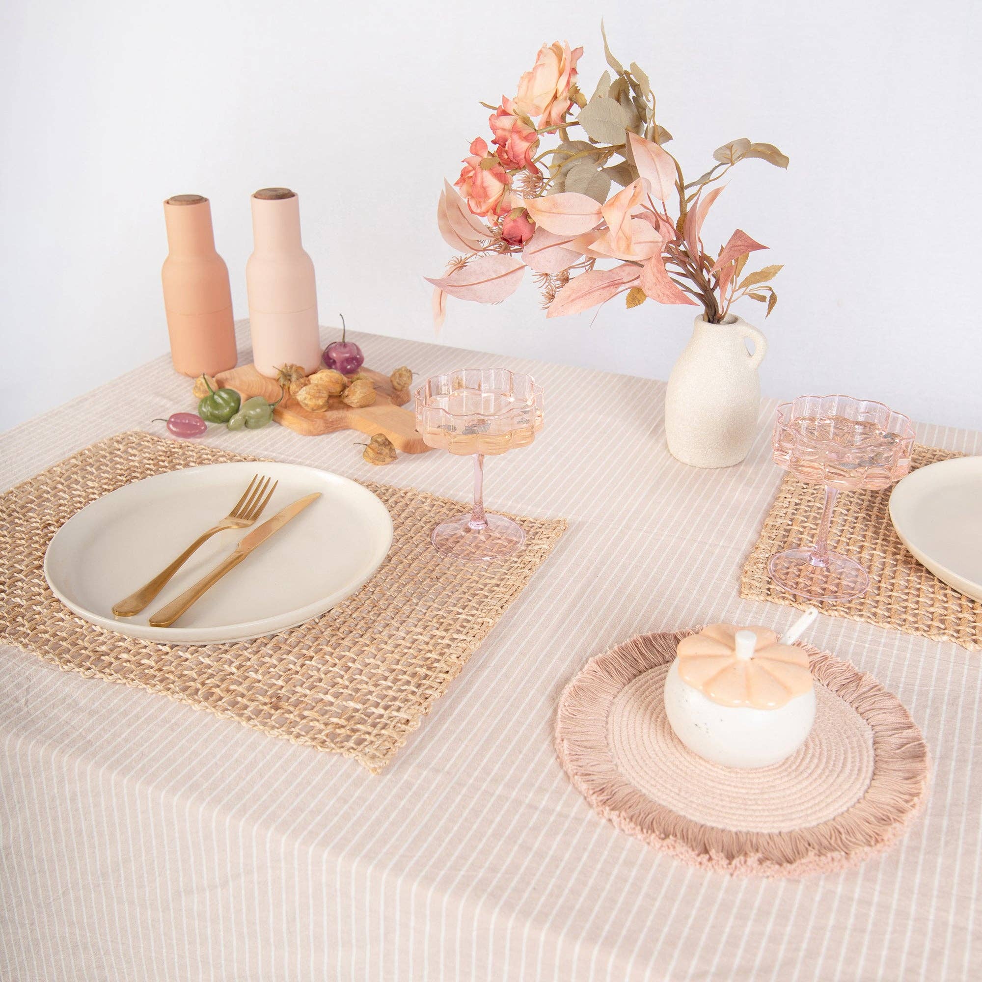 Monday Moose - Wholesale Tablecloth - Guaria Tablecloth (Beige/White Stripes)3