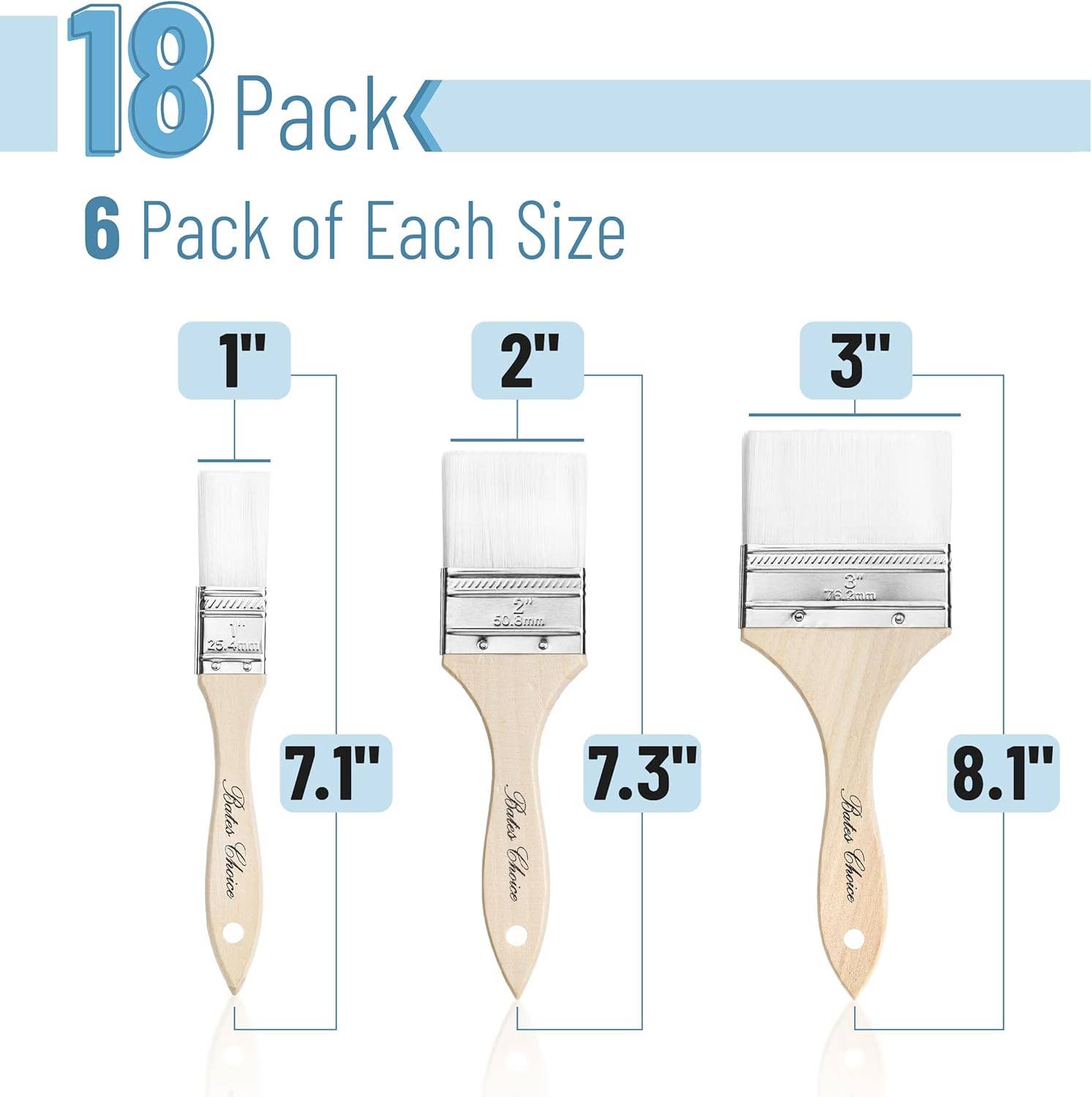 Bates Choice - Venta al por mayor Pinceles de pinturas/ceras - Bates- Brochas para Pintar, Paquete de 18, 1", 2", 3"1