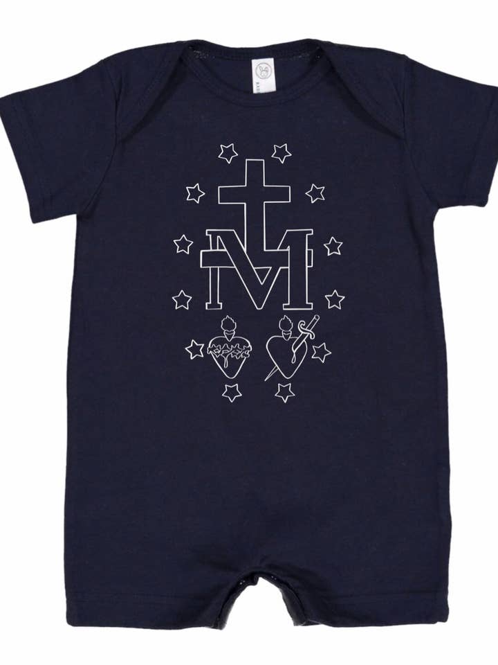 Barboteuse courte Miraculous Medal pour la vente par Caelesti Co.