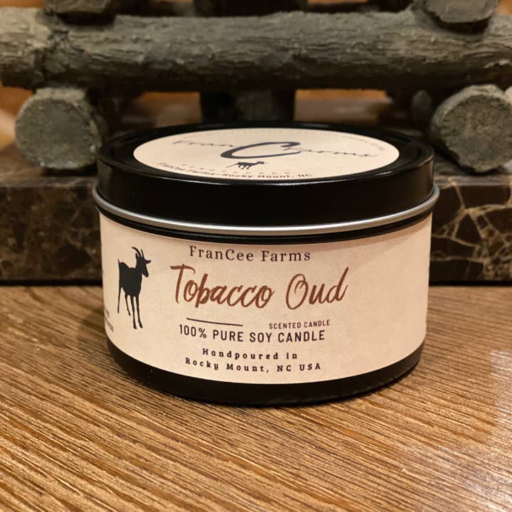 FranCee Farms - Wholesale Travel Candles - Tobacco Oud Candle Tin1