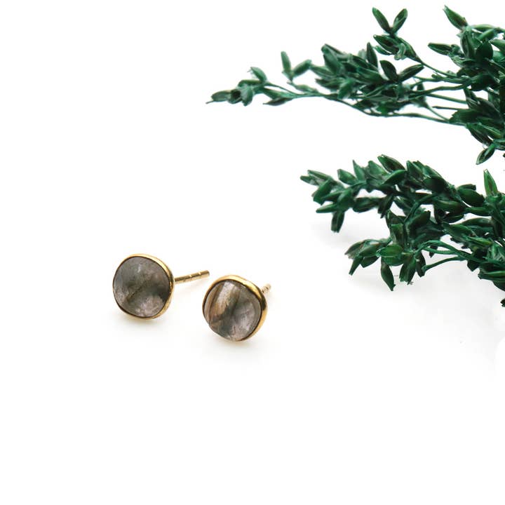 GemMartUSA - Wholesale Stud/post earrings - Gemstone Cushion Shape 6mm Gold Plated Small Studs Earring2