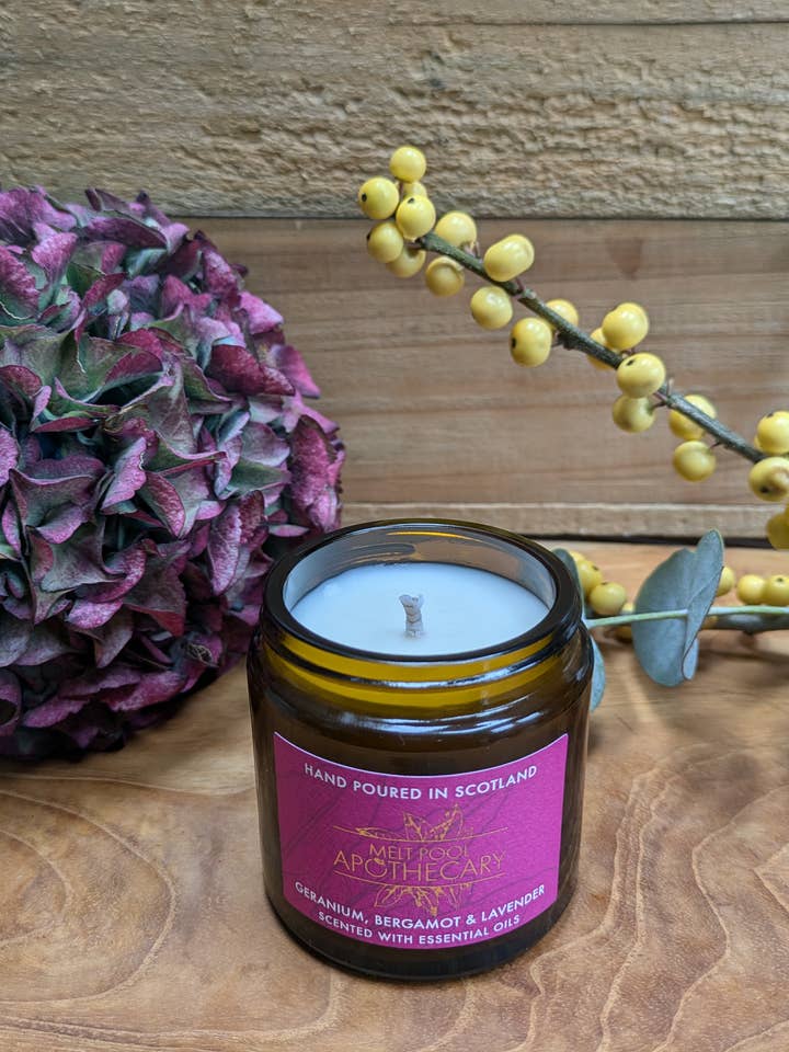 Small Amber Jar - Geranium with Bergamot & Lavender for wholesale by The Melt Pool