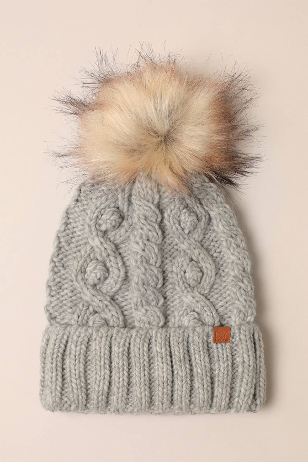 Fashion City - Wholesale Beanie - Women's - Popcorn Trim Knit Beanie w Faux Fur Pom2