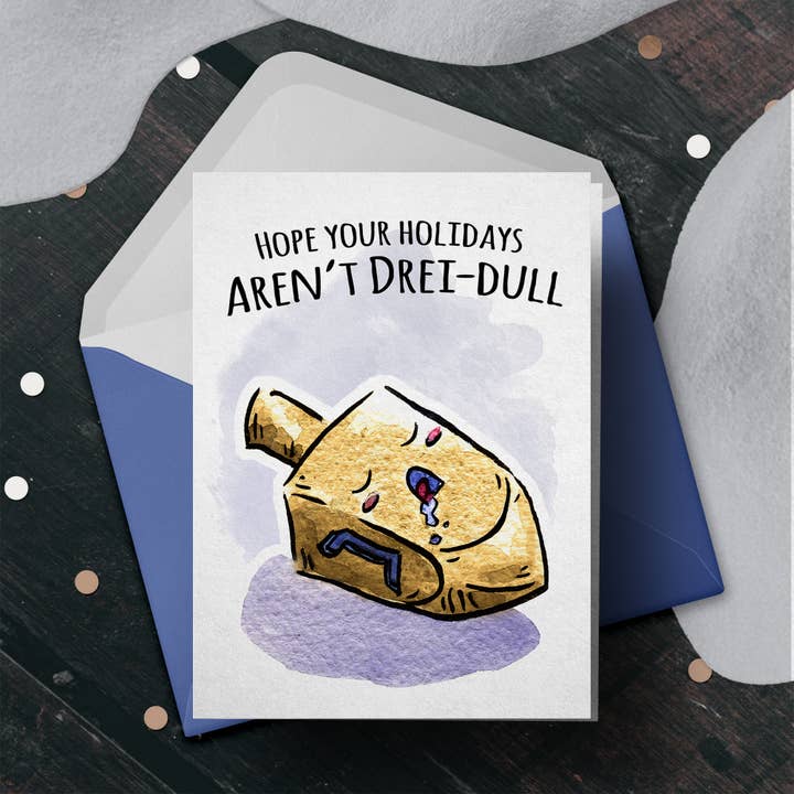 "Aren't Drei-dull" - Funny Hanukkah Jewish Holiday Card for wholesale by Aaron Millard Illustration