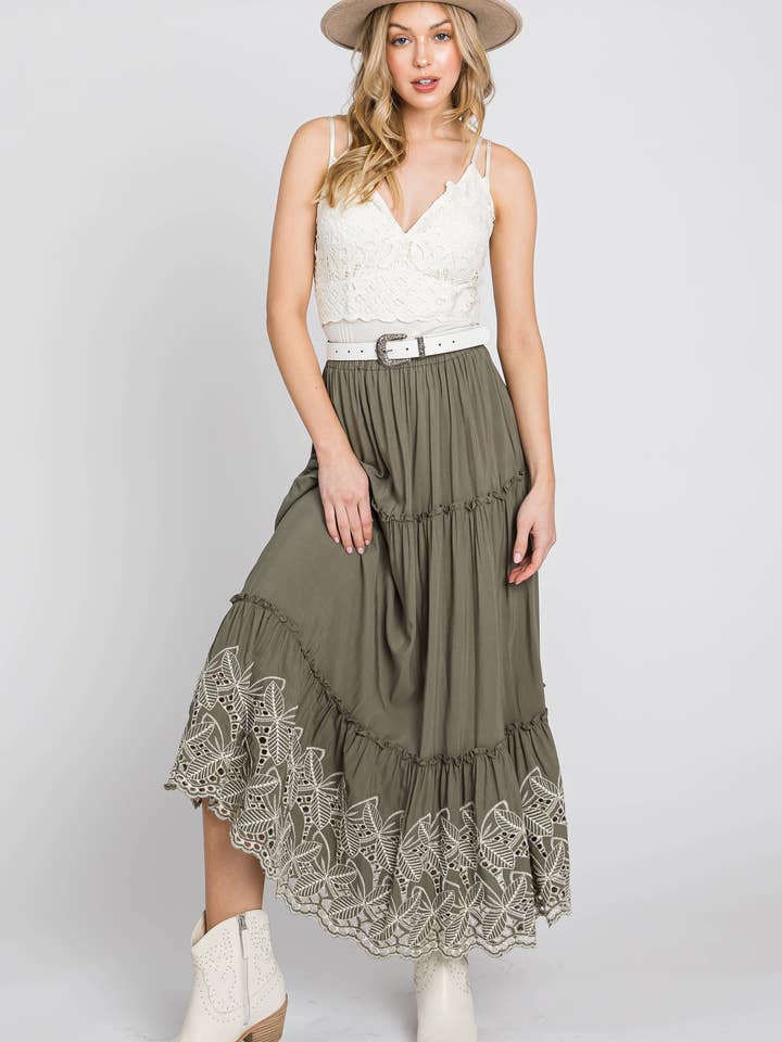 Eyelet Embroidery Tiered Skirt 5107S for wholesale by ELLEBORN