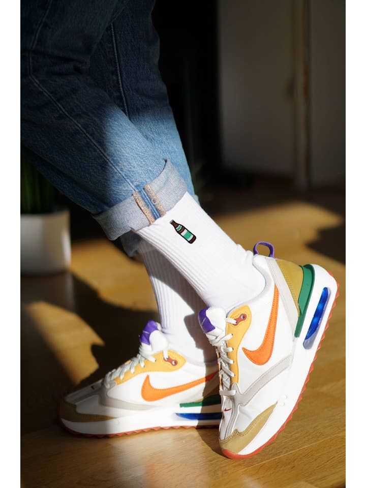 white Light | Embroidered organic cotton socks for wholesale on Faire1