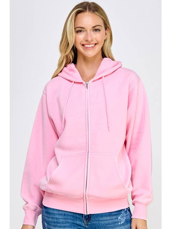 Vanilla Monkey - Wholesale Hoodie - Women's - Fleece Burn Out Boyfriend's Oversized Zip Up