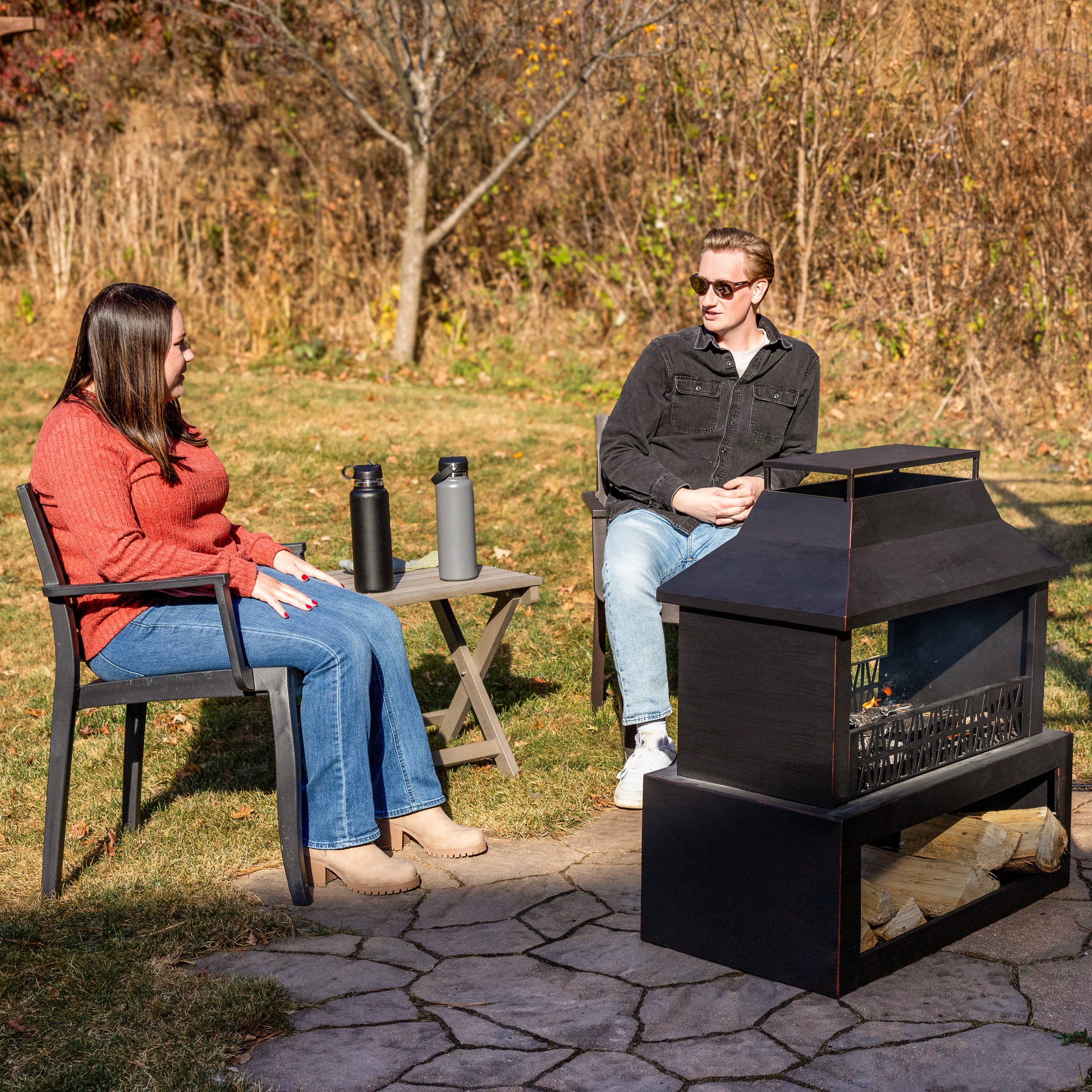 Sunnydaze Decor - Wholesale Fire Pit - 32 in Steel Outdoor Fireplace with Log Storage - Bronze5