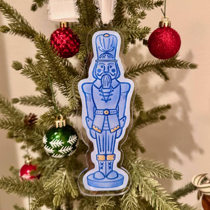 Songbird Grove Collection - Wholesale Ornament - Acrylic Blue Flocked Nutcracker Ornament