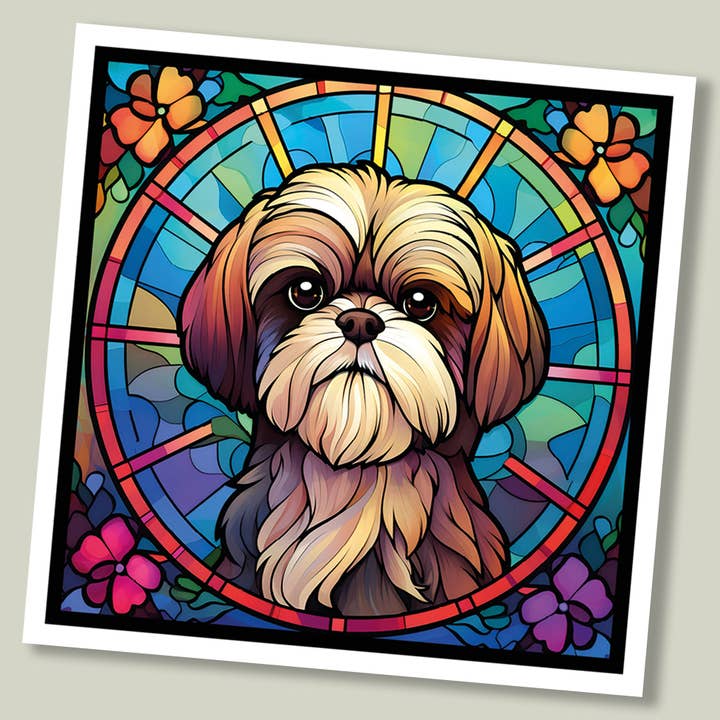 Carte de vœux pour chien « Vitrail » - Shih Tzu pour la vente par Footle Publishing