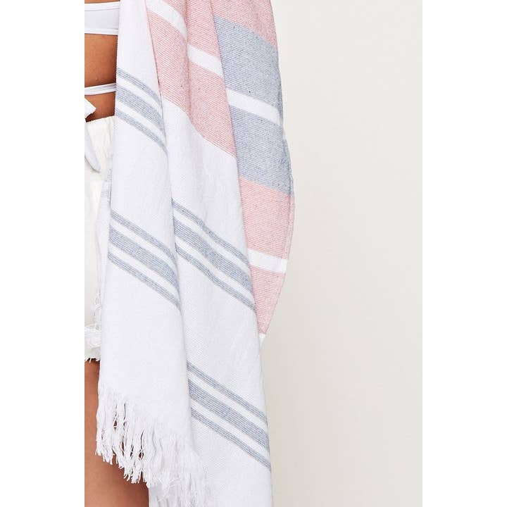 Rayure rouge/bleu marine Serviette légère en coton à rayures multiples en vente sur Faire3