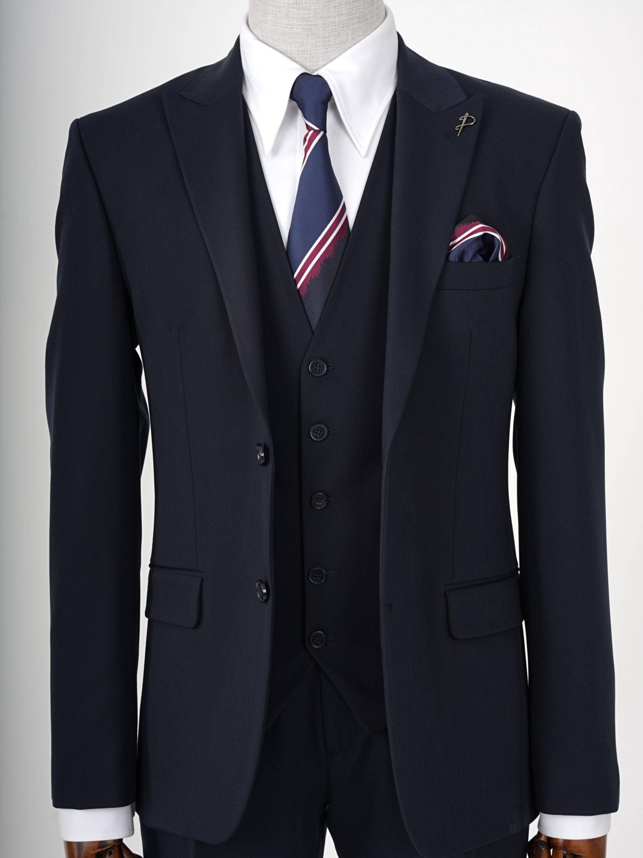 parez suits - Wholesale Suit Set - Men's - Mens Dark Navy Blue Three Piece Slim Fit Suit PAREZ SUITS4