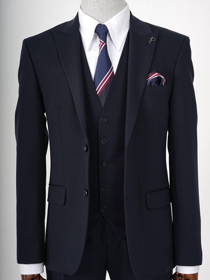parez suits - Wholesale Suit Set - Men's - Mens Dark Navy Blue Three Piece Slim Fit Suit PAREZ SUITS4