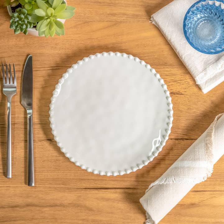 Cream Beaded Pearl 8 inch Melamine Salad Plate | Set of 6 for wholesale on Faire
