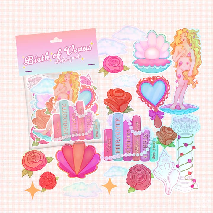 Birth of Venus Coquette Holographic or Matte Sticker Pack for wholesale by LooLooKazoo