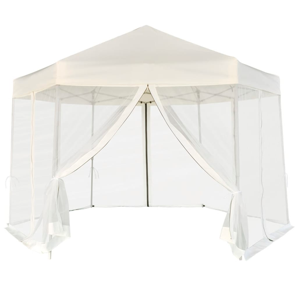 Greenwestons - Wholesale Tent - Green's Hexagonal Pop-Up Marquee with 6 Sidewalls Cream Whit0