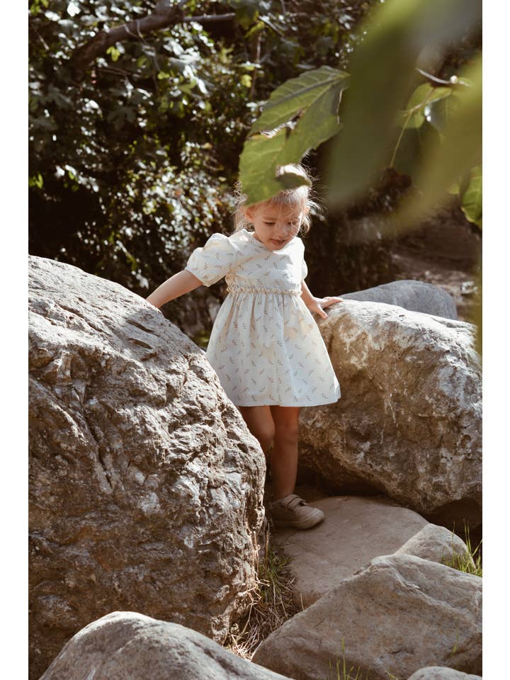 Eli & Nev (we cover U.S. import duties) - Vente Robe – bébé - Robe d'été fleurie pour petite fille beige 100% coton OEKO-TEX3